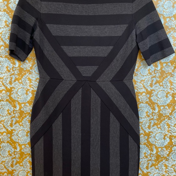 Anthropologie Maeve Geoplane Black Dark Gray Stripe Form Fitting Pencil Dress - Picture 2 of 4